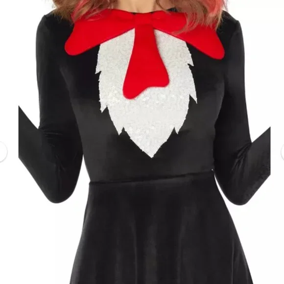 Dr. Seuss Cat In The Hat Costume Womens Dress Velour Black - Size M (8-10) - Picture 2 of 7